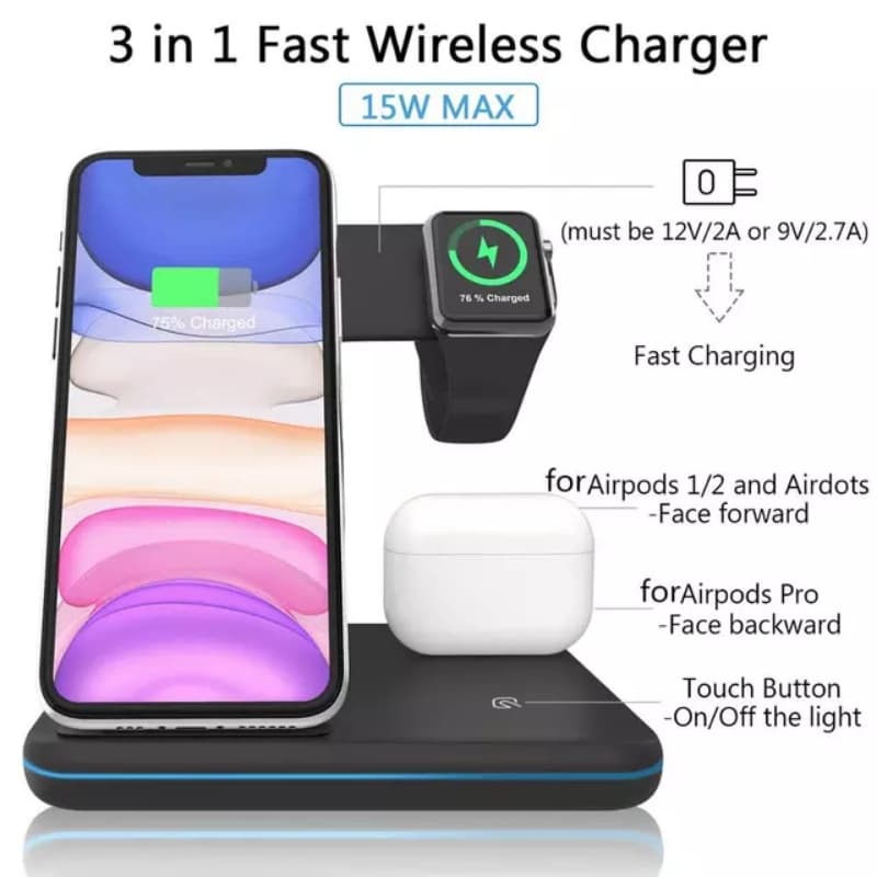 3 IN 1 15W FAST WIRELESS CHARGER